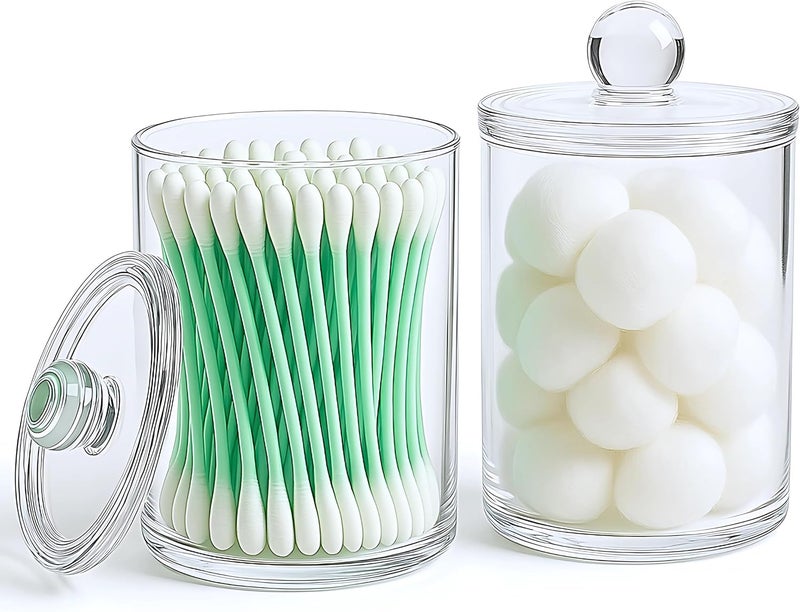 Havenity Acrylic Qtip Holder Bathroom Set, Bathroom Containers with Lids, Clear Plastic Apothecary Jars, Q Tip Holder Bathroom Set, Cotton Swab Holder, Cotton Ball Holder (Pack of 2) - Image 1